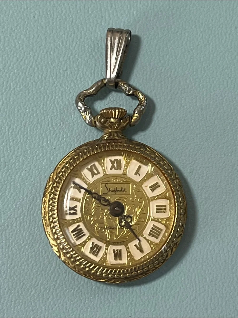 Vintage Sheffield Swiss Made Gold Tone Silver Pocket Watch - Manual Wind